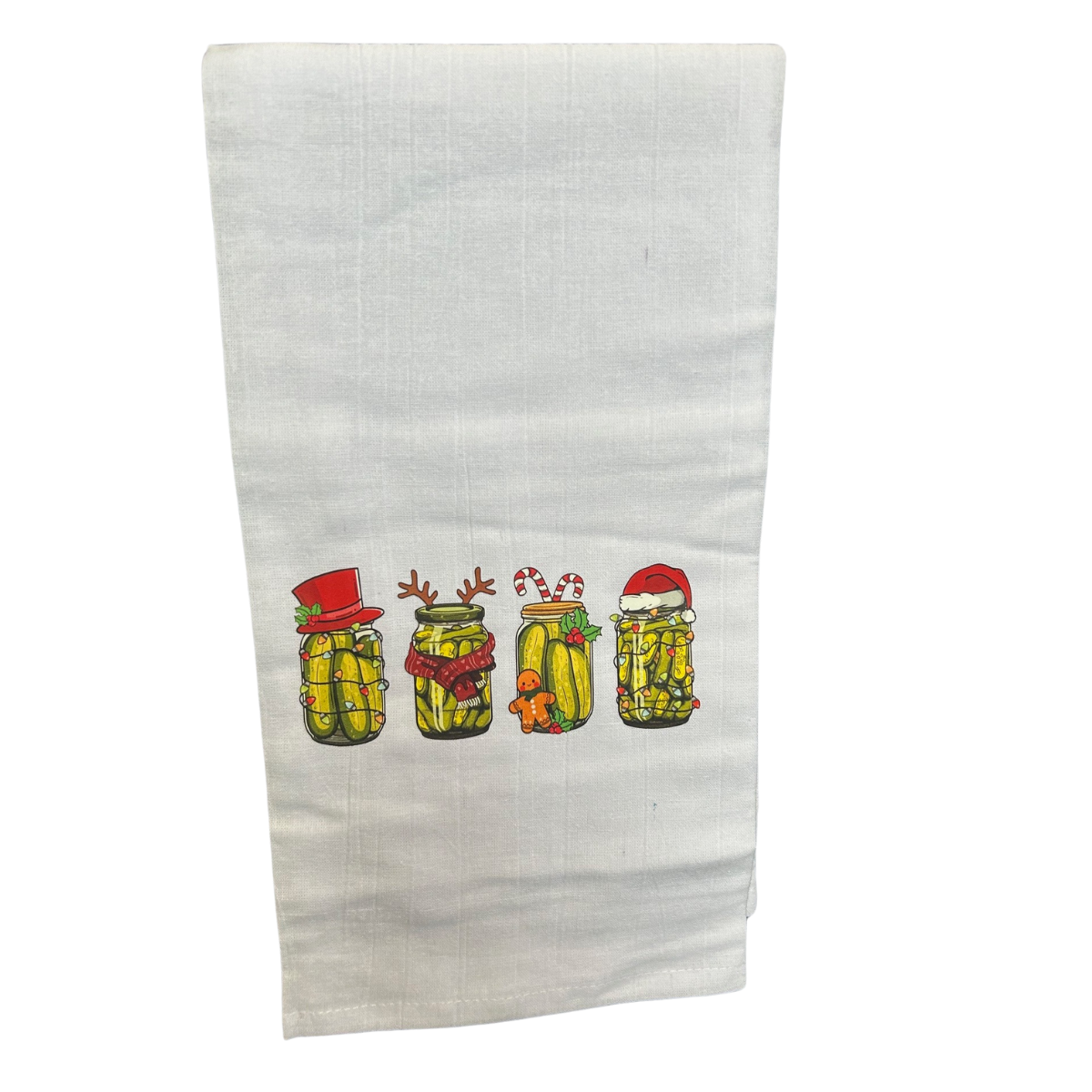 Flour Sack Christmas Pickle Jar Tea Towel