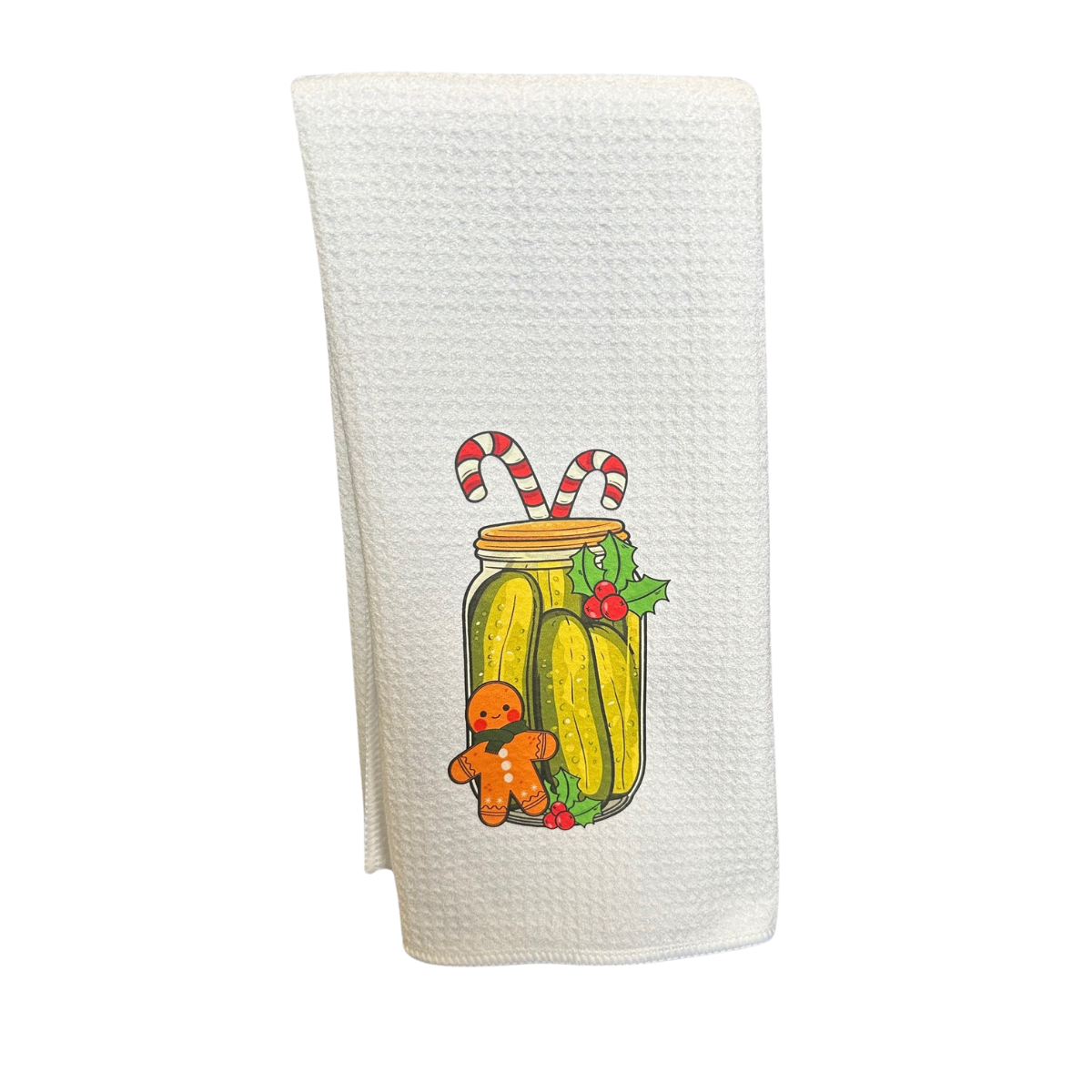 Waffle Weave Candy Cane Pickle Tea Towel