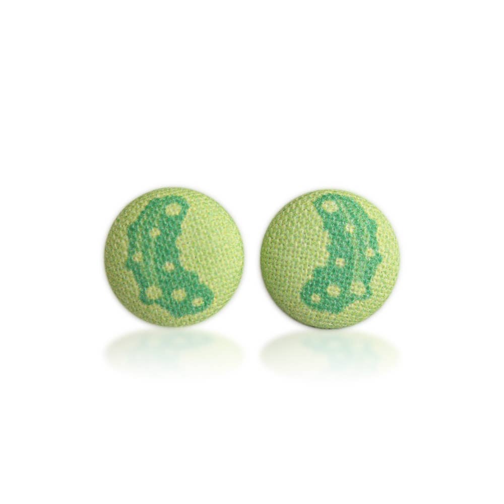 Green Pickle Fabric Button Earrings