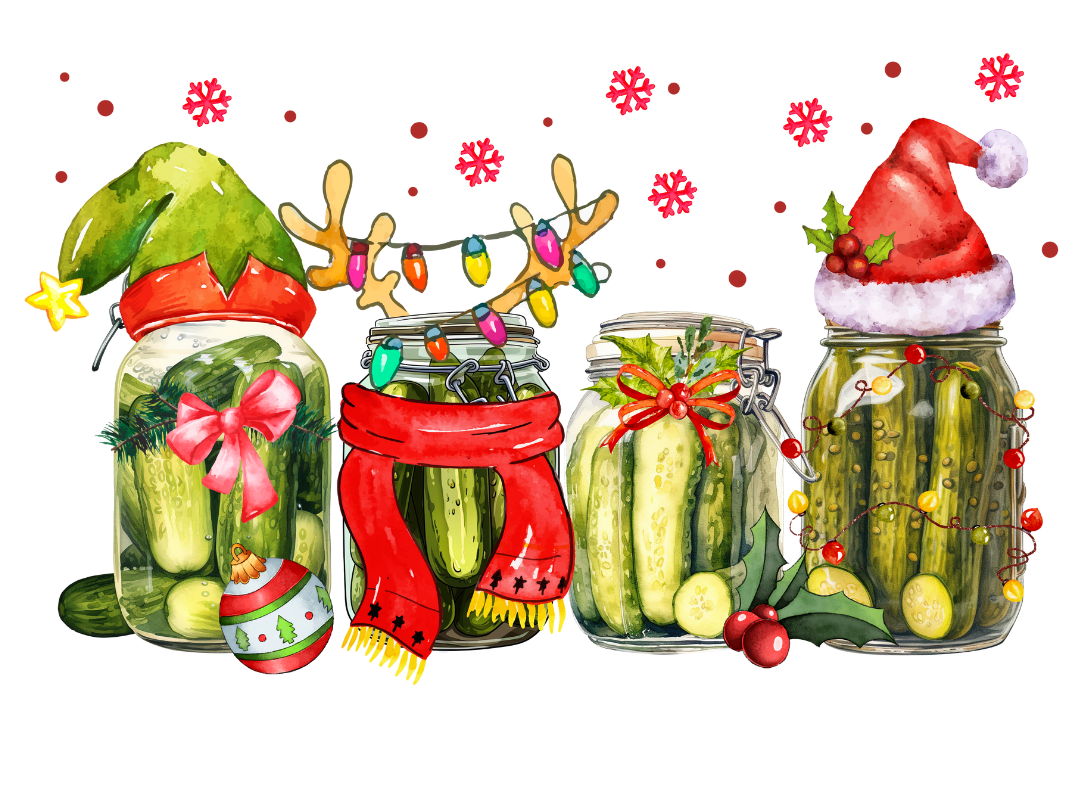 Flour Sack Christmas Pickle Jar Snow Tea Towel