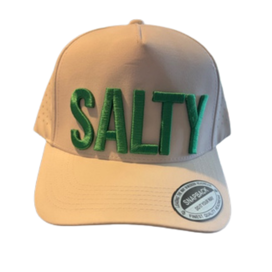 SALTY Puff Embroidered 5-Panel White Hat – Fun Pickle Lover Accessory